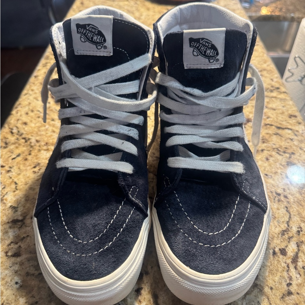Vans Suede High-Tops in Navy and White